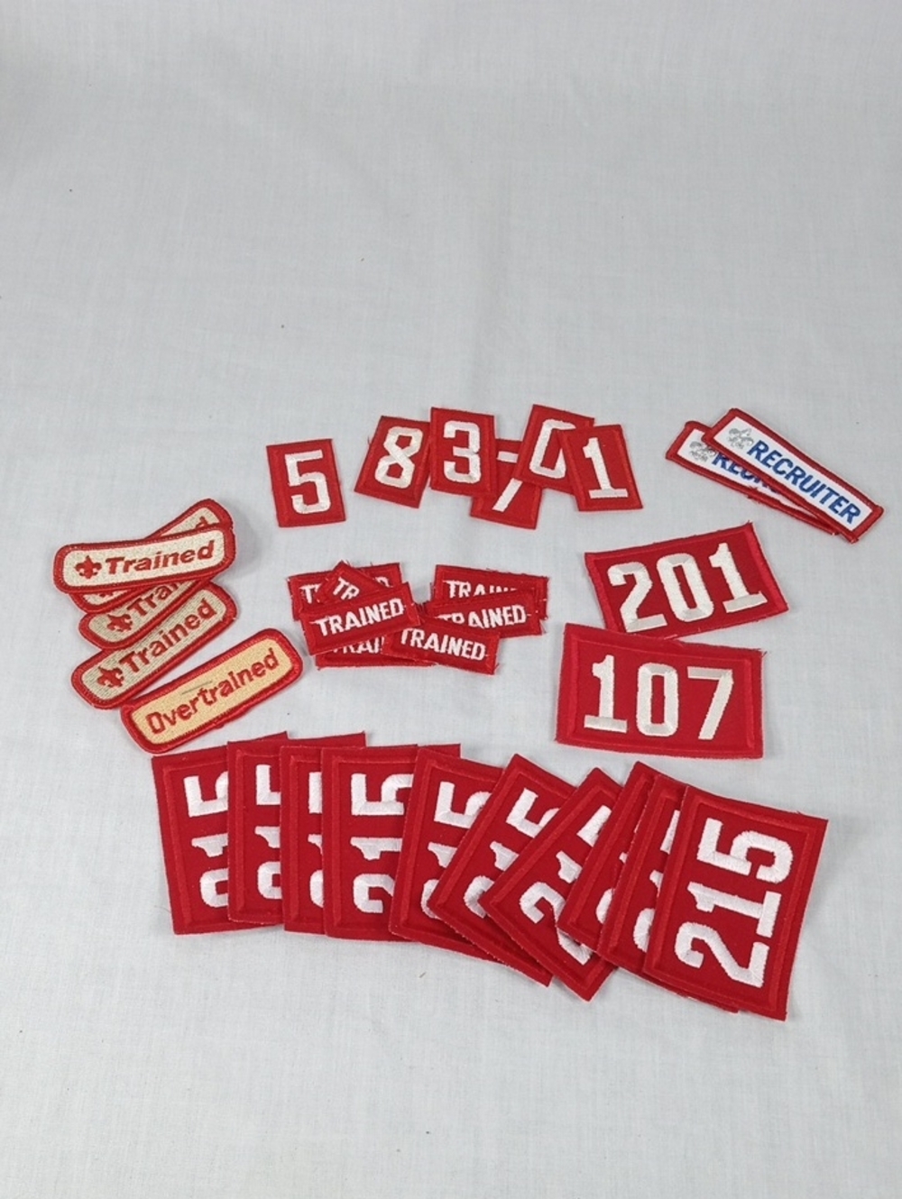 Vintage Boy Scout Red Number & Trained Recruiter Lot Patche Set